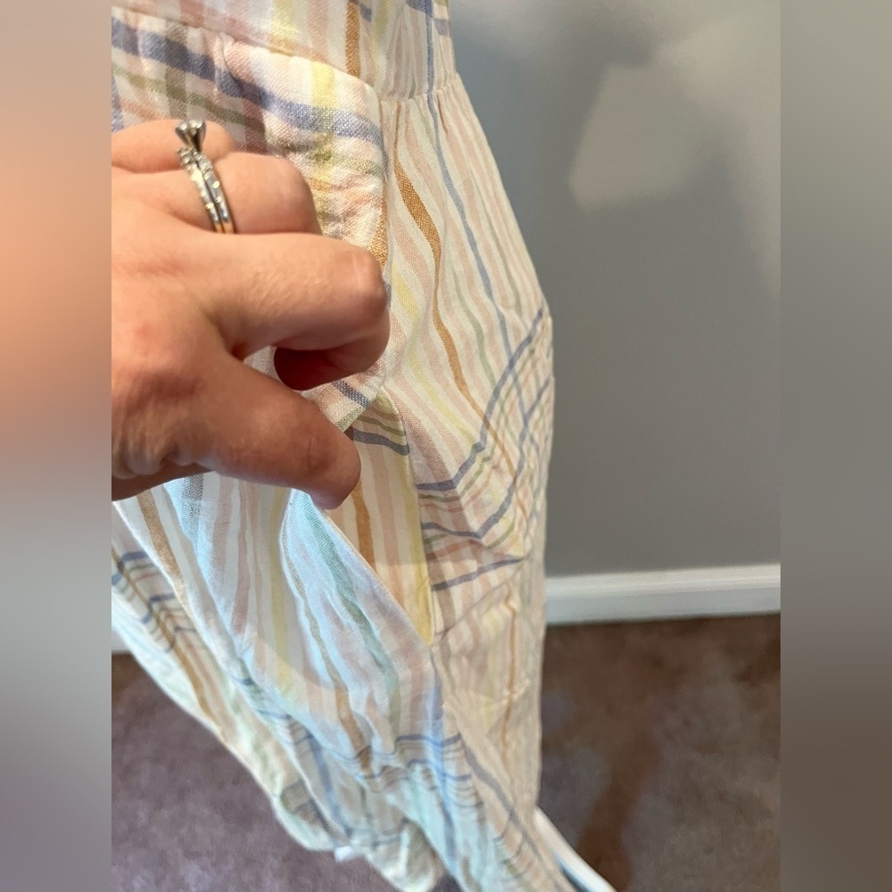 Madewell Midi Dress Linen Blend Plaid Sleeve Pastel Beachy Clara White Pink MP - Picture 4 of 6